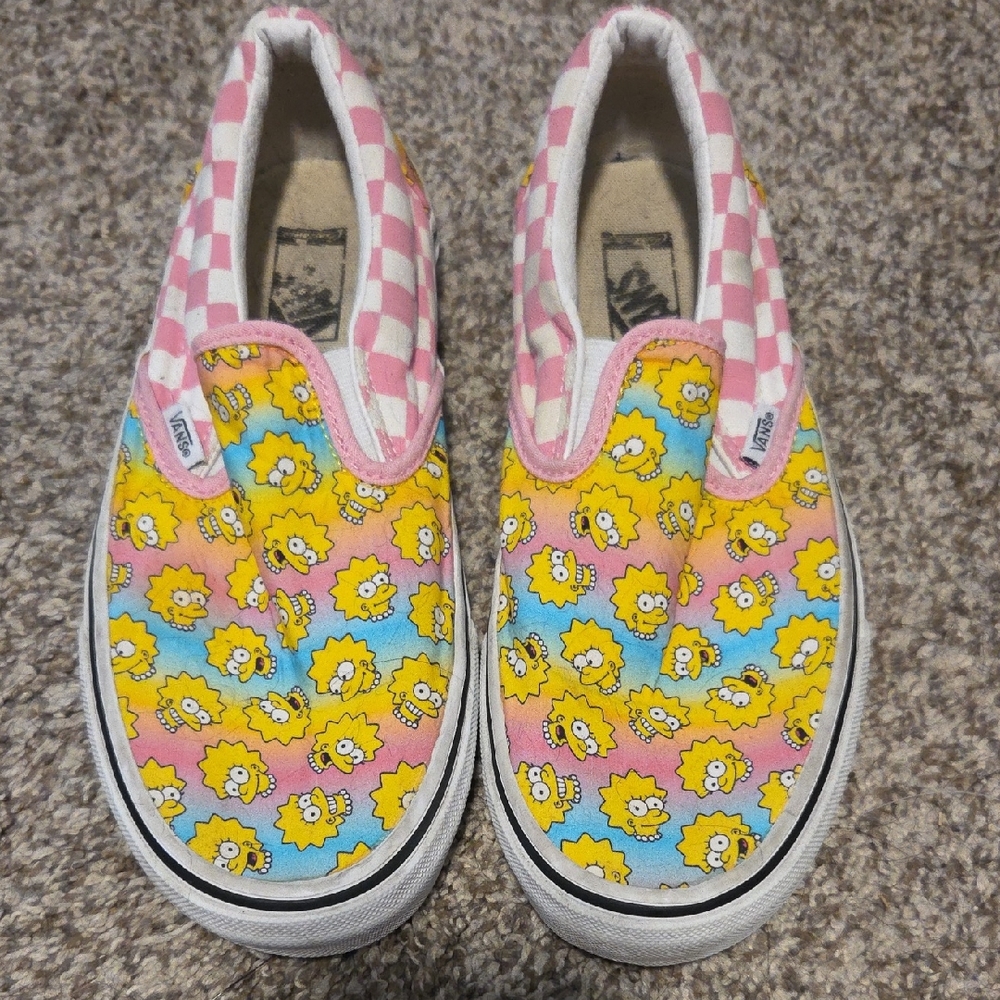Vans Lisa Simpson Patterned Slip-On Sneakers in Pink, Yellow, Blue